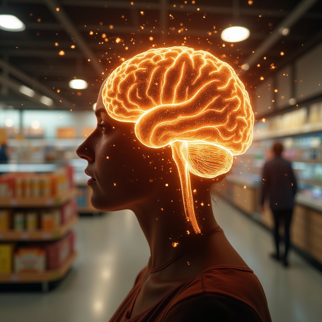 Visualisierung von Hirnaktivität beim Einkaufen, Neuromarketing-Konzept